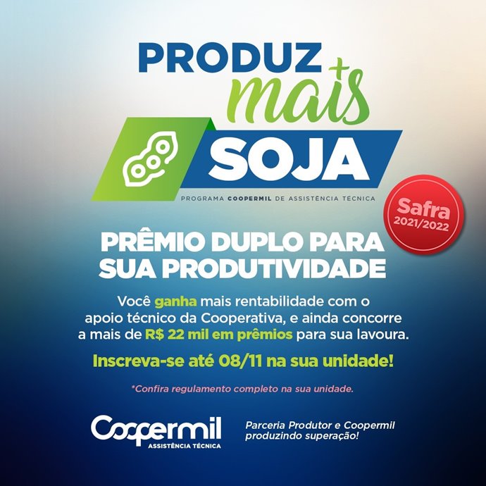A Coopermil lança mais uma edição do seu Concurso de Produtividade do Programa Produz Mais Soja.