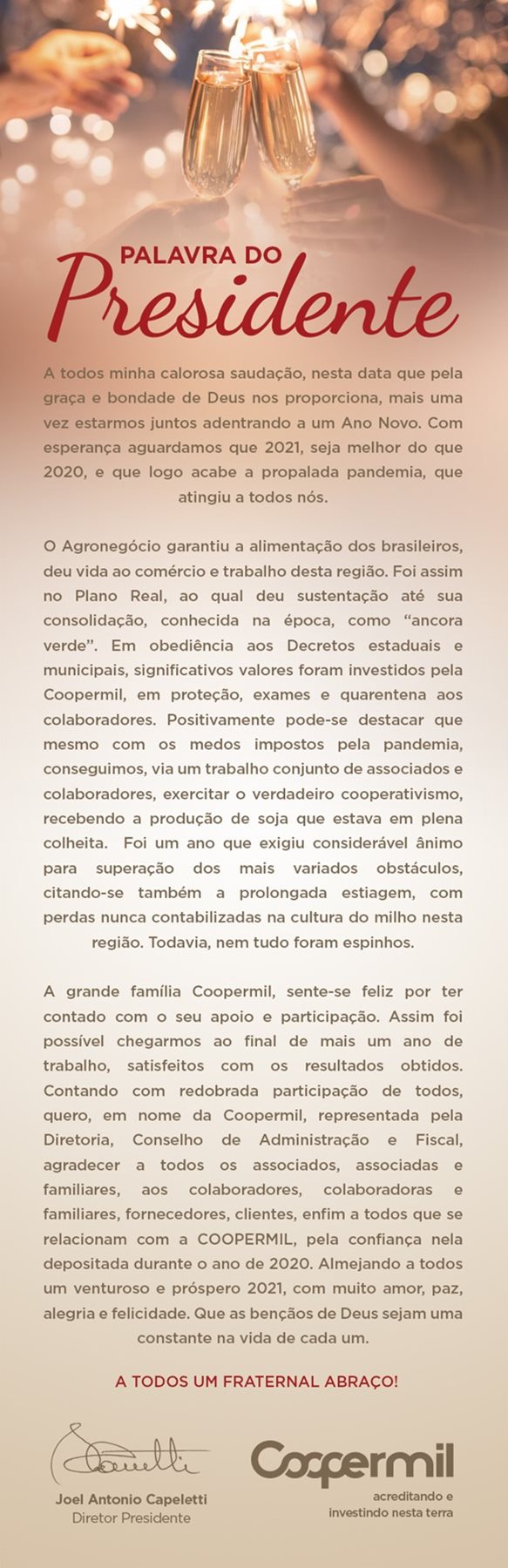 PALAVRA DO PRESIDENTE ANO NOVO 2021
