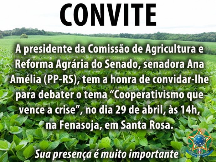 Comissão de Agricultura do Senado promoverá debate na 21ª Fenasoja