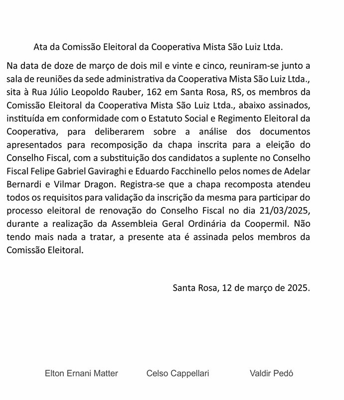Comunicado Comissão Eleitoral recomposição chapa Conselho Fiscal 2025