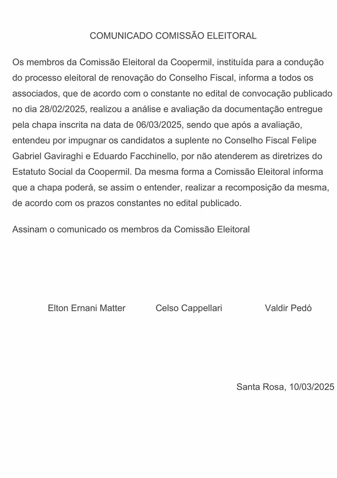 Comunicado Comissão Eleitoral