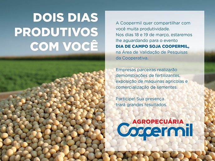 Dia de Campo Soja está sendo preparado pela Coopermil
